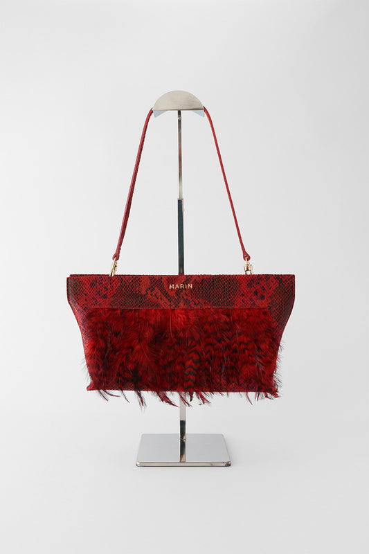 Cartera María Roja con Plumas